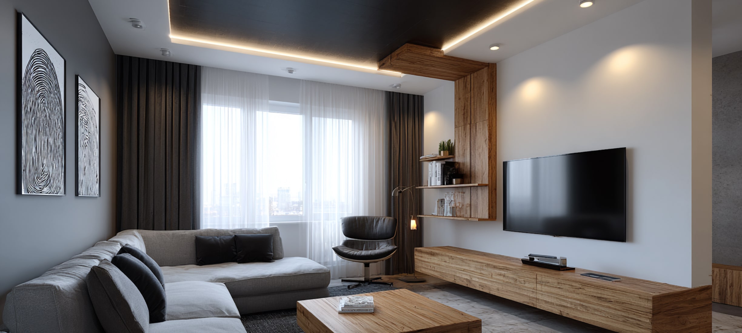 Чёрные натяжные потолки в интерьере