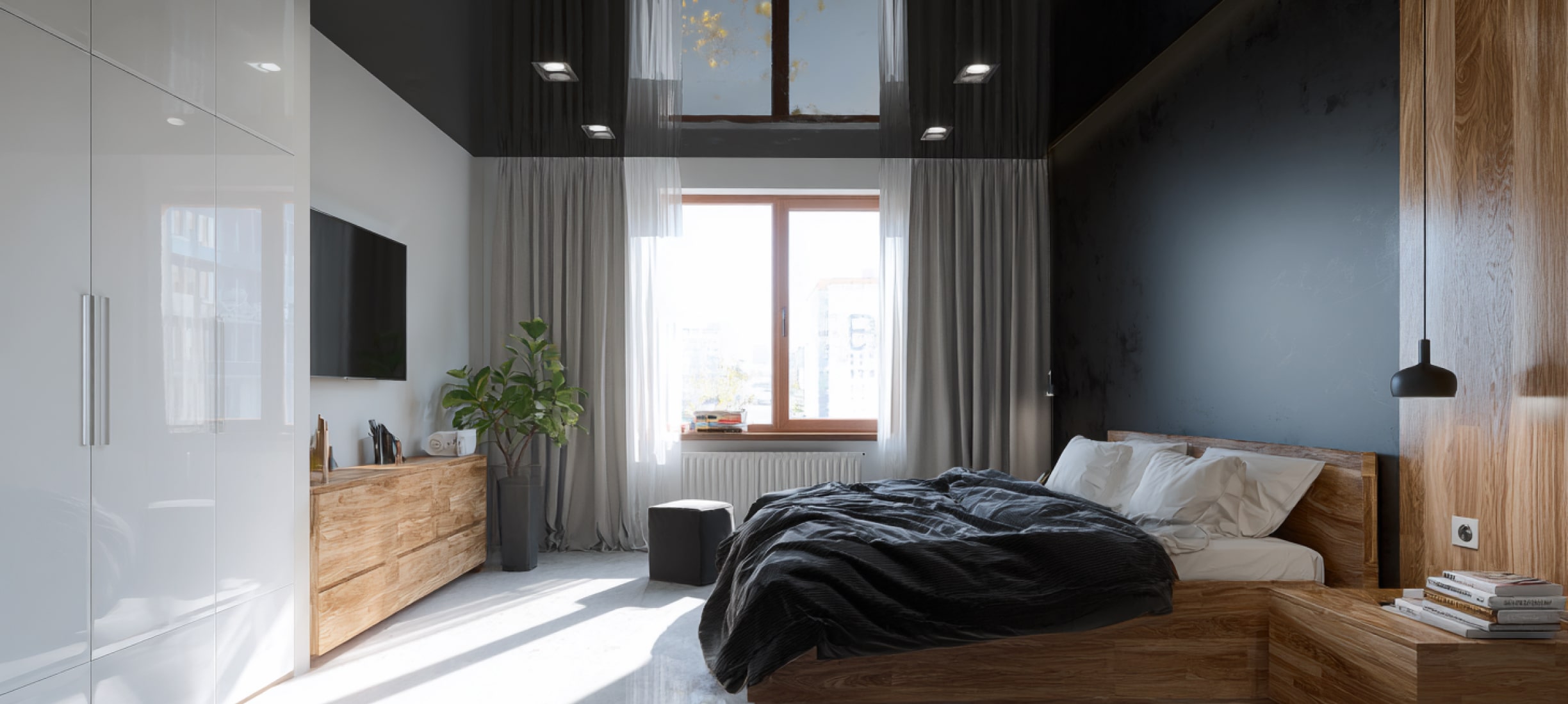 Чёрные натяжные потолки в интерьере