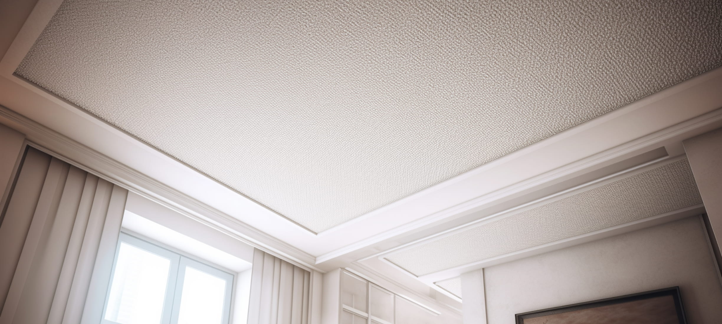 Белый тканевый натяжной потолок