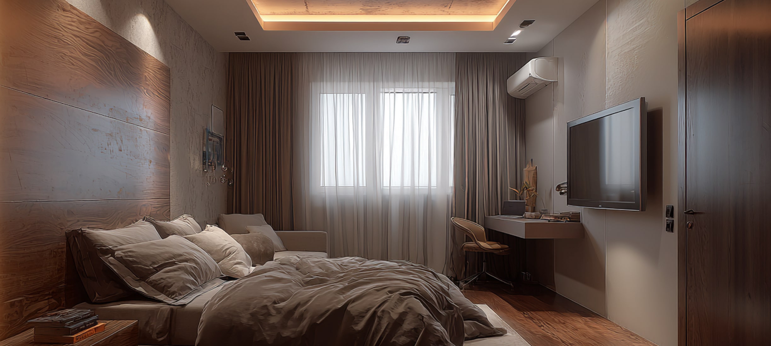 Дизайн натяжного потолка в спальне: примеры с фото