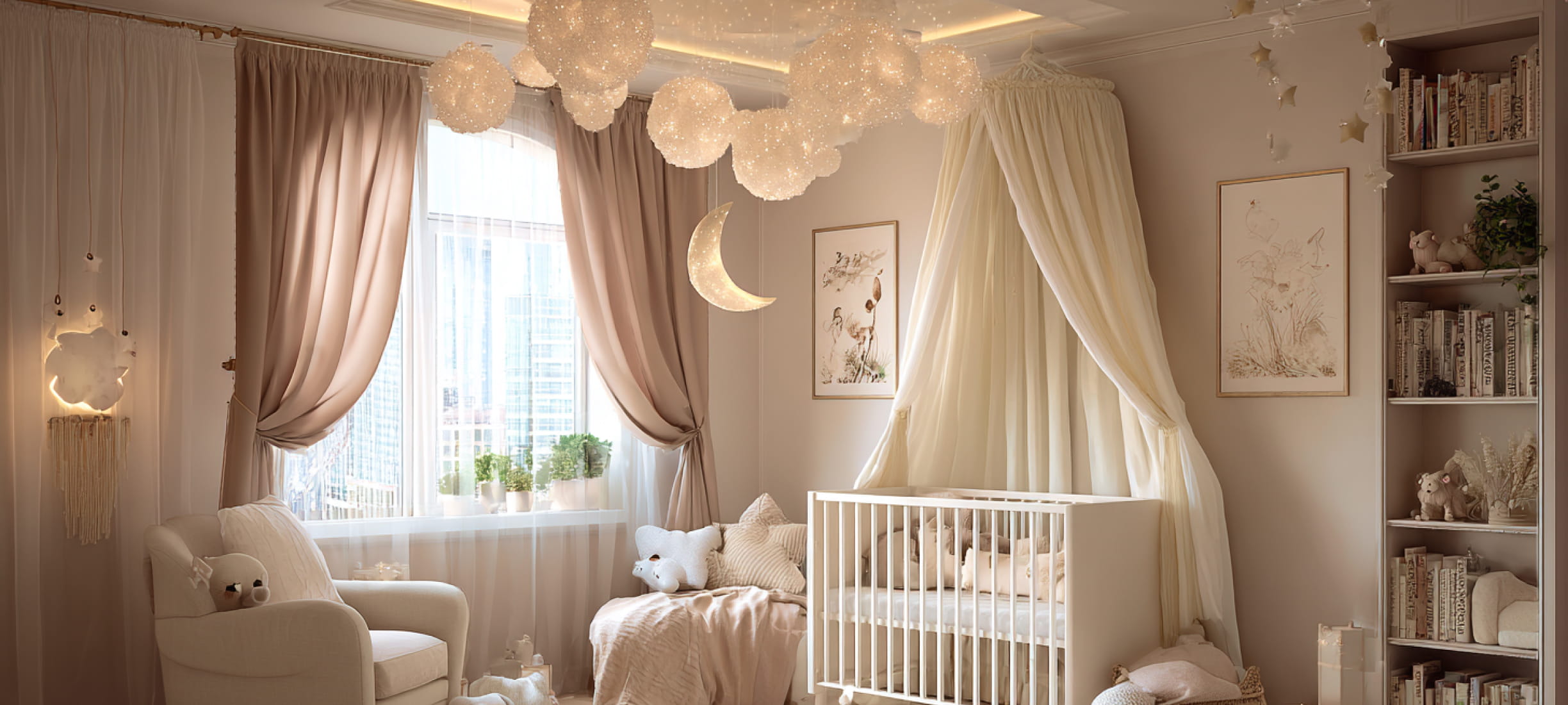 Парящий натяжной потолок с декором в детской комнате 