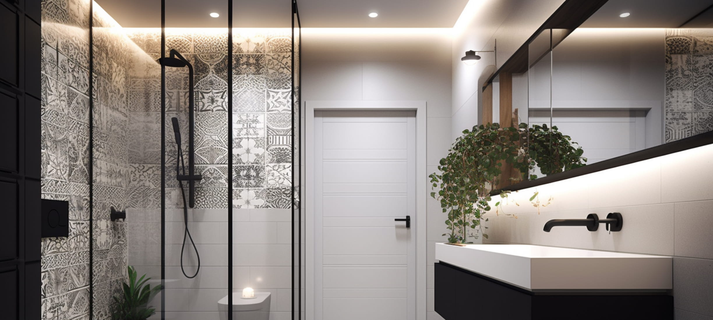 Парящий потолок с точечным освещением в санузле