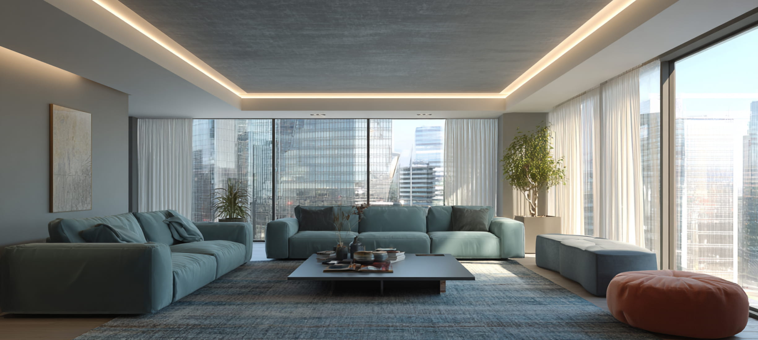 Серый тканевый потолок