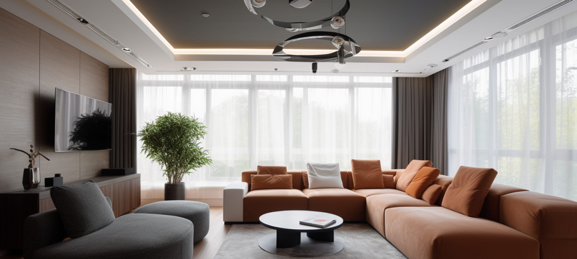 Тканевые натяжные потолки со светодиодным освещением