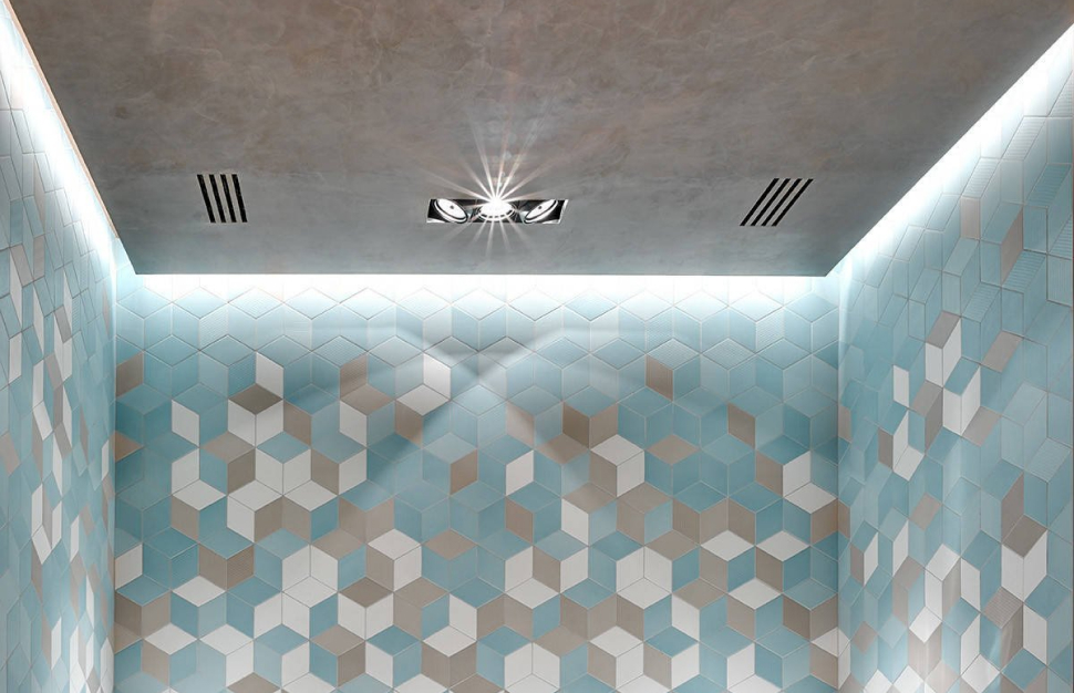 Парящий потолок под бетон в ванной