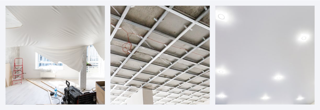 Этапы монтажа сатинового натяжного потолка